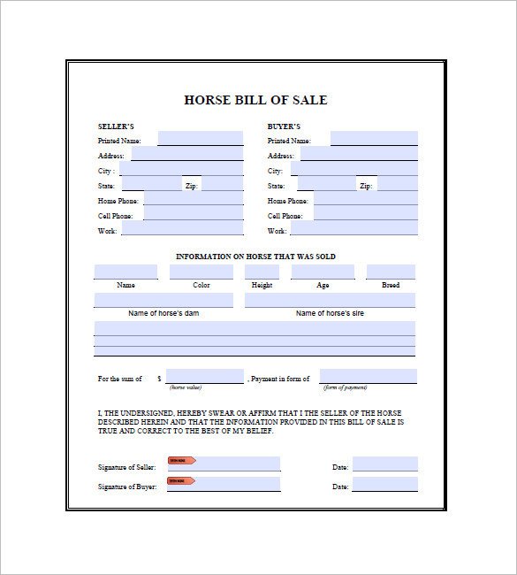 Equine Bill Of Sale Horse Bill Of Sale 9 Free Word Excel Pdf format