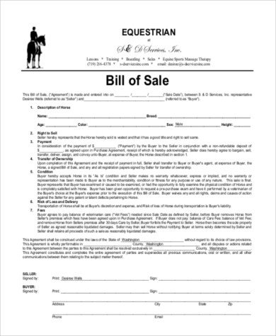 Equine Bill Of Sale Horse Bill Of Sale Samples 8 Free Documents In Word Pdf