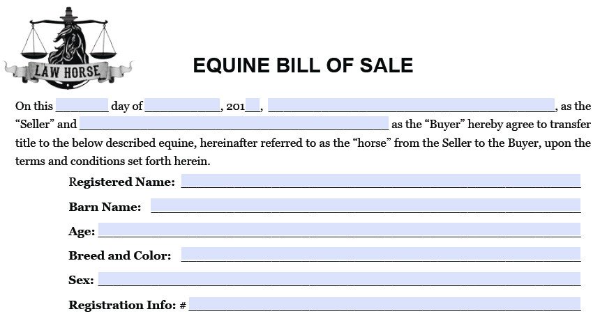 Equine Bill Of Sale Phone