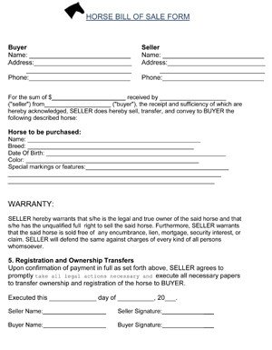 Equine Bill Of Sales Horse Bill Of Sale form