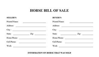 Equine Bill Of Sales Horse Bill Sale form