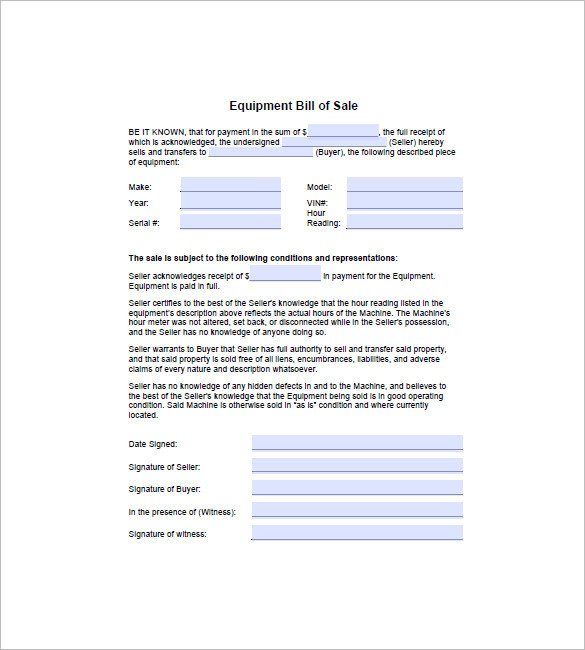 Equipment Bill Of Sale Equipment Bill Of Sale – 8 Free Sample Example format