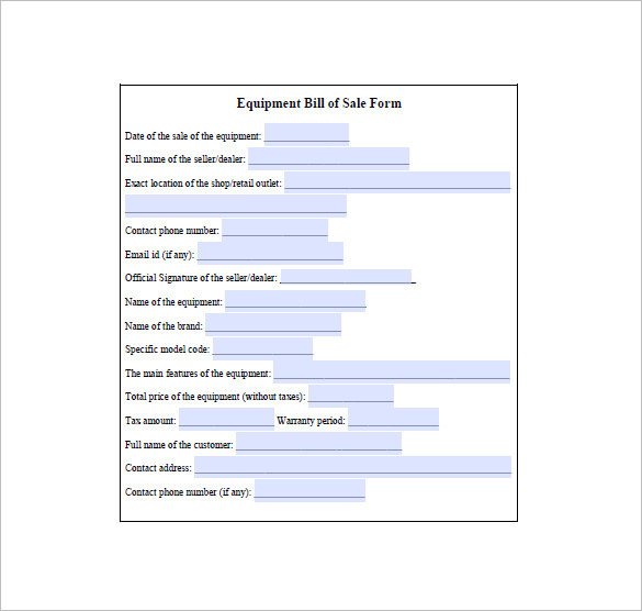 Equipment Bill Of Sale Template Equipment Bill Of Sale 7 Free Word Excel Pdf format