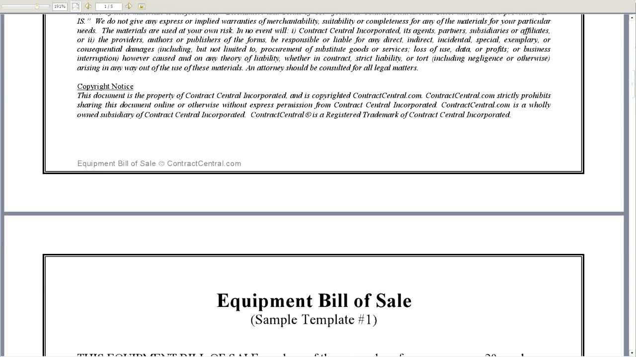 Equipment Bill Of Sale Template Equipment Bill Of Sale
