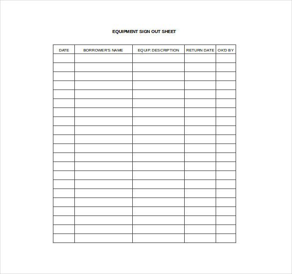 Equipment Checkout Log 16 Sign Out Sheet Templates Free Sample Example