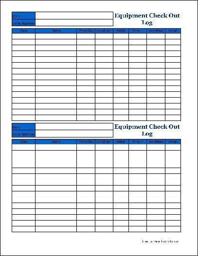 Equipment Checkout Log Free Small Detailed Equipment Check Out Wide From formville