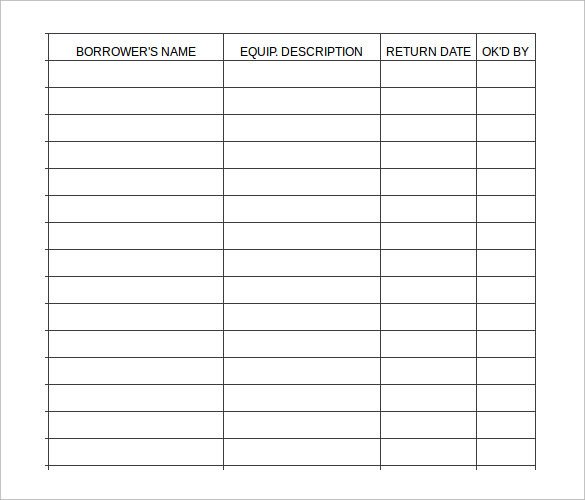 Equipment Checkout Log Sample Equipment Sign Out Sheet 14 Documents In Pdf