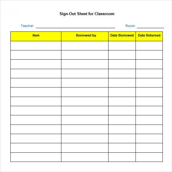 Equipment Checkout Log Sample Sign Out Sheet Template 8 Free Documents