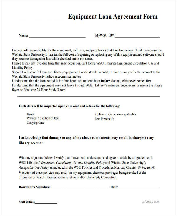 Equipment Loan Agreement Template 20 Loan Agreement form Templates Word Pdf Pages
