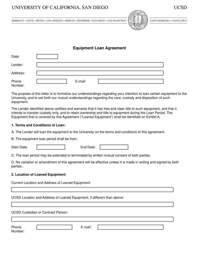 Equipment Loan Agreement Template 6 Equipment Loan Agreement Templates Pdf Word