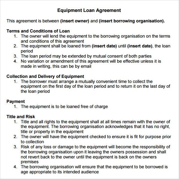 Equipment Loan Agreement Template Loan Agreement 14 Download Documents In Pdf Word