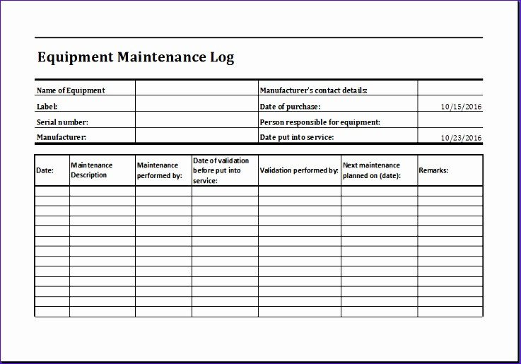 Equipment Maintenance Log Template Excel 11 Equipment Maintenance Log Exceltemplates Exceltemplates