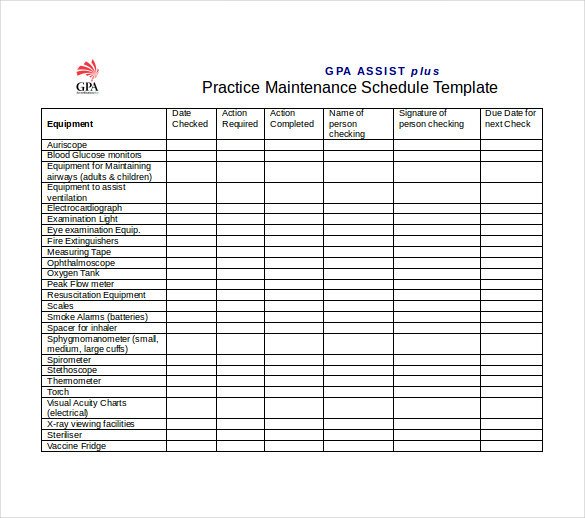 Equipment Maintenance Log Template Excel Equipment Maintenance Schedule Template Excel