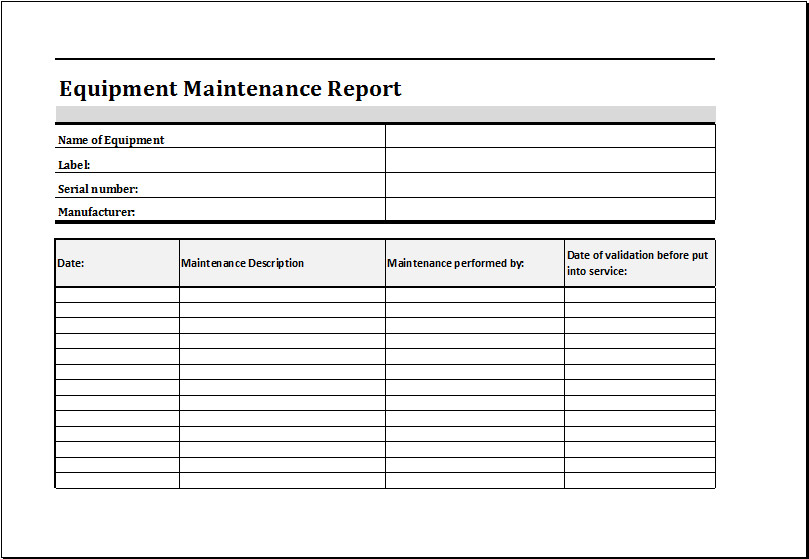 Equipment Maintenance Log Template Excel Equipment Maintenance Schedule Template Excel