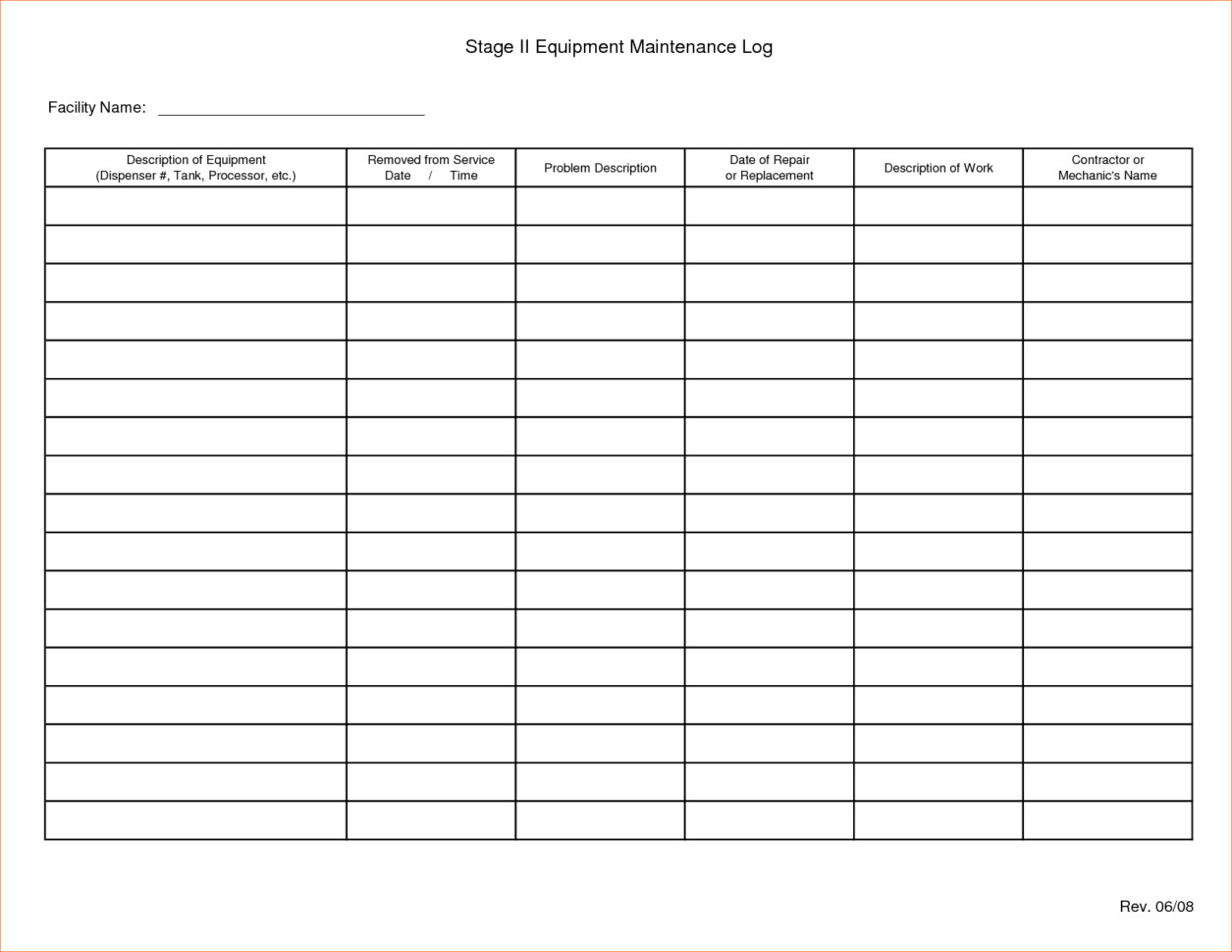 Equipment Maintenance Log Template Excel Equipment Maintenance Tracking Spreadsheet Spreadsheet