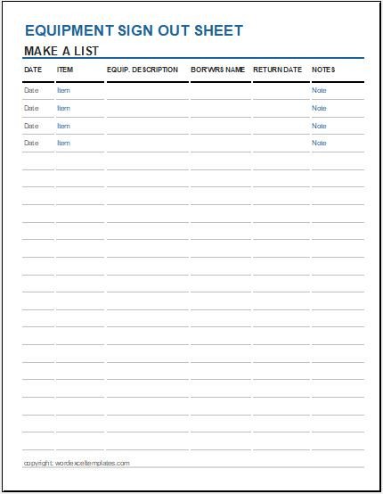 Equipment Sign Out Sheet 27 Sign In &amp; Sign Out Sheets for Every Profession