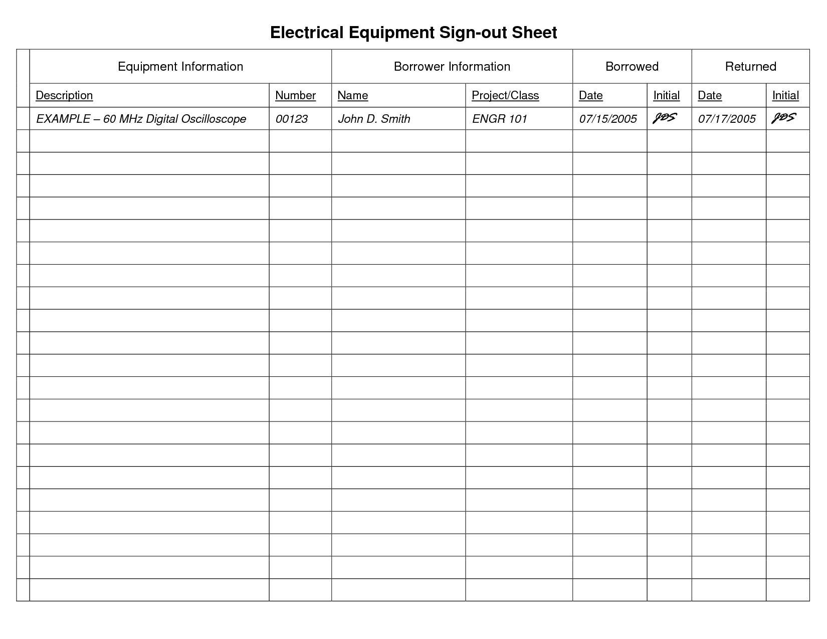 Equipment Sign Out Sheet 8 Best Of Sign Out Sheet Template Printable Free