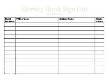 Equipment Sign Out Sheet Classroom Library Sign Out Sheet Editable by Militello