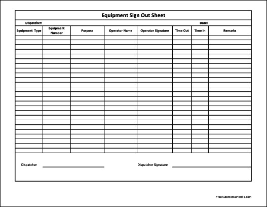 Equipment Sign Out Sheet Free Basic Equipment Sign Out Sheet