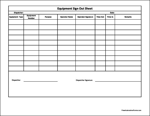 Equipment Sign Out Sheet Free Basic Equipment Sign Out Sheet Wide Row