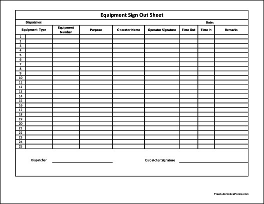 Equipment Sign Out Sheet Free Numbered Equipment Sign Out Sheet