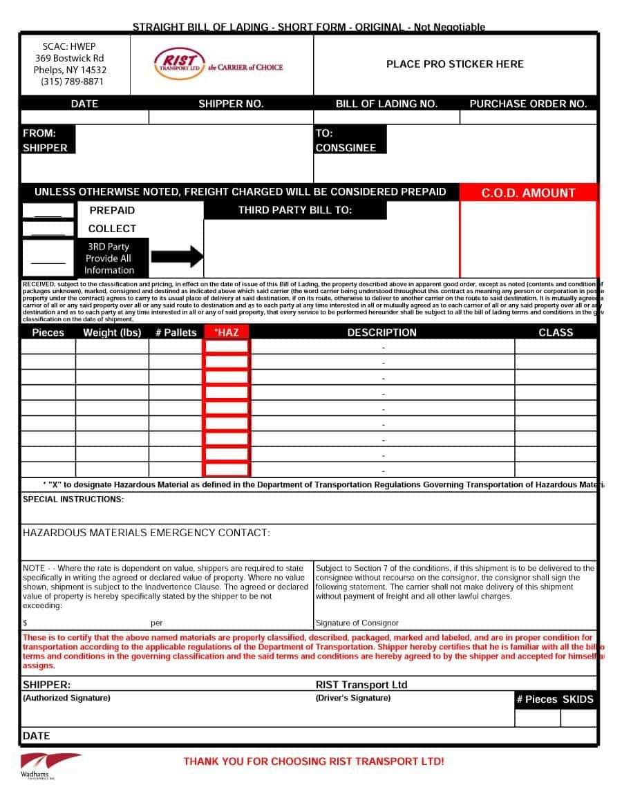 Estes Bill Of Lading 40 Free Bill Of Lading forms &amp; Templates Template Lab