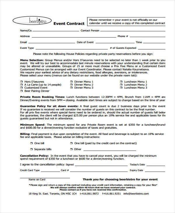 Event Planner Contract Template 18 event Contract Templates Sample Word Google Docs