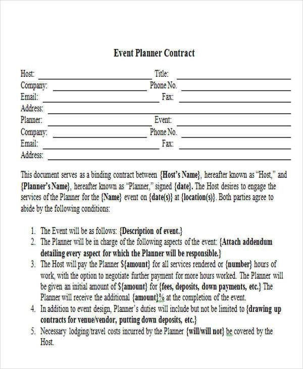 Event Planner Contract Template event Contract Template 16 Free Word Excel Pdf Documents