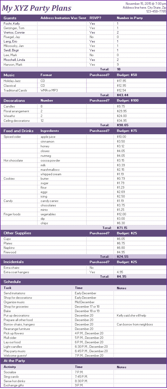 Event Planning Checklist Template Excel Ms Excel event or Party Planner