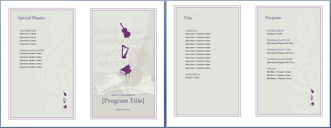 Event Program Template Word Music event Program Invitation Template