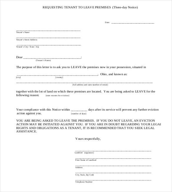 Eviction Notice Letter Template 30 Day Eviction Notice Template