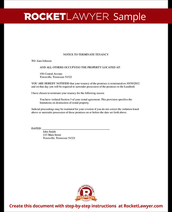Eviction Notice Letter Template Eviction Notice form 30 Day Notice to Vacate Letter to