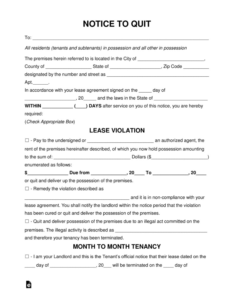 Eviction Notice Letter Template Free Eviction Notice forms Notices to Quit Pdf