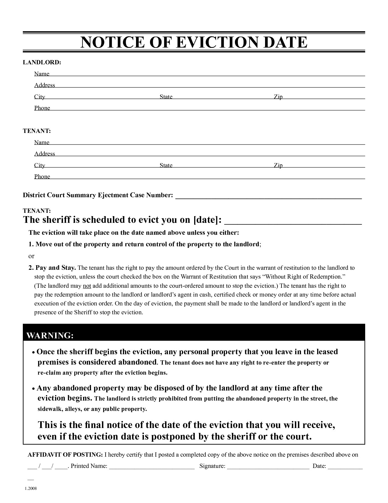 Eviction Notice Letter Template Free Eviction Notice Template