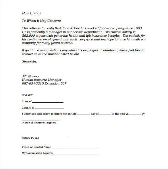 Example Of Notarized Letter Notary Document Sample