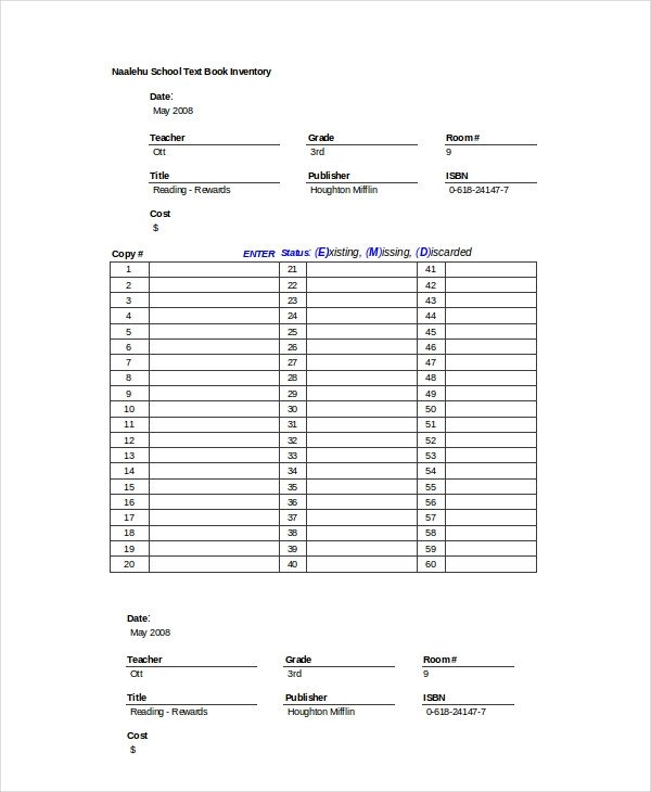 Excel Book Inventory Template Book Inventory Template 7 Free Excel Word Documents