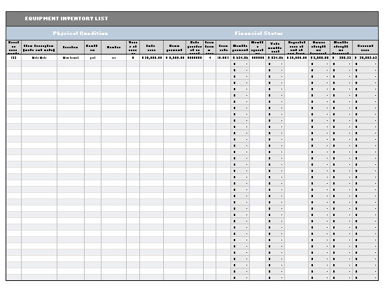 Excel Book Inventory Template Equipment Inventory List
