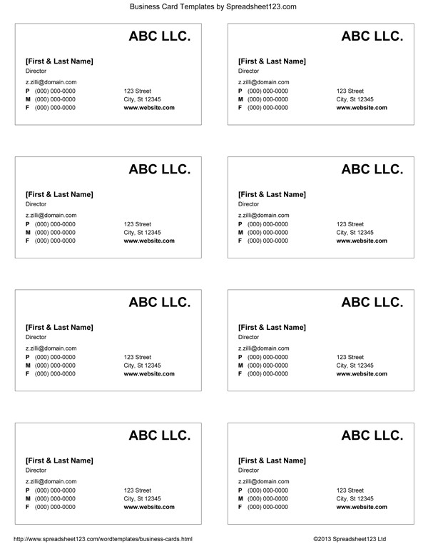 Excel Business Card Template Business Card Templates for Word