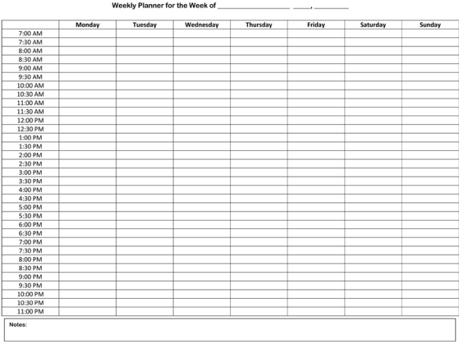 Excel Daily Planner Template Weekly Planner Template 7 Free Schedule Planners