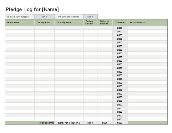 Excel Donation List Template Donation Pledge Log