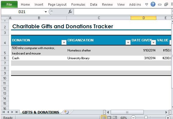 Excel Donation List Template Gifts and Donations Tracker Template for Excel