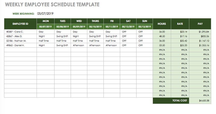Excel Employee Schedule Template 17 Free Timesheet and Time Card Templates