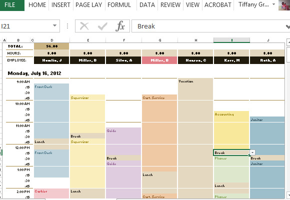 Excel Employee Schedule Template Employee Schedule &amp; Hourly Increment Template for Excel