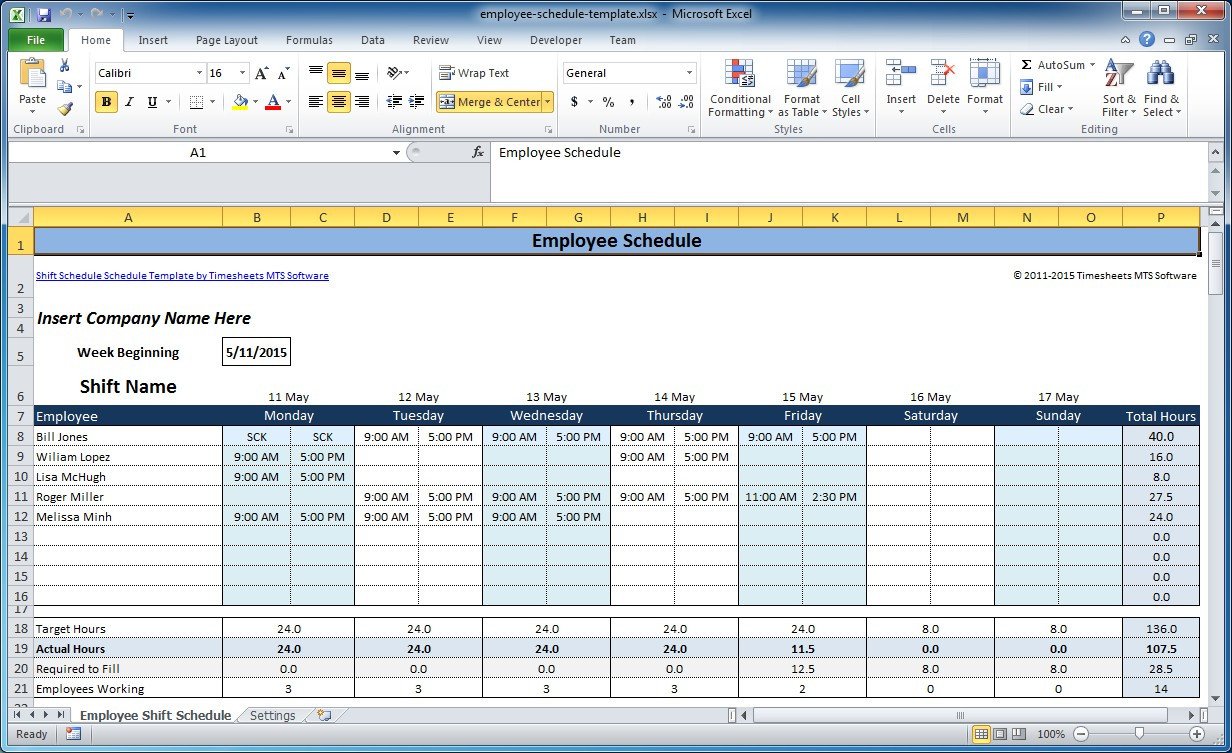 Excel Employee Schedule Template Free Employee and Shift Schedule Templates