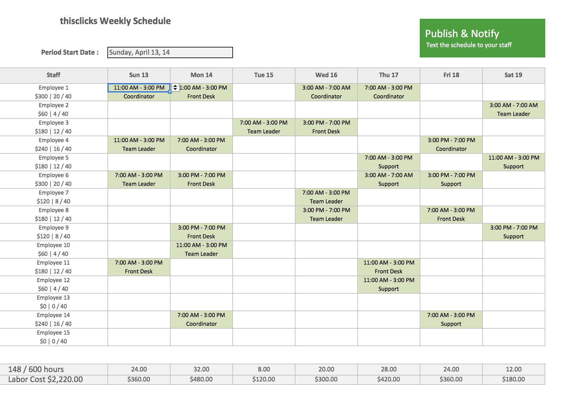 Excel Employee Schedule Template Free Excel Template for Employee Scheduling