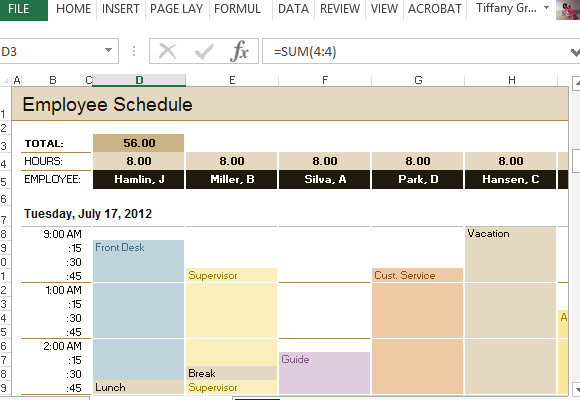 Excel Employee Schedule Templates Employee Schedule &amp; Hourly Increment Template for Excel