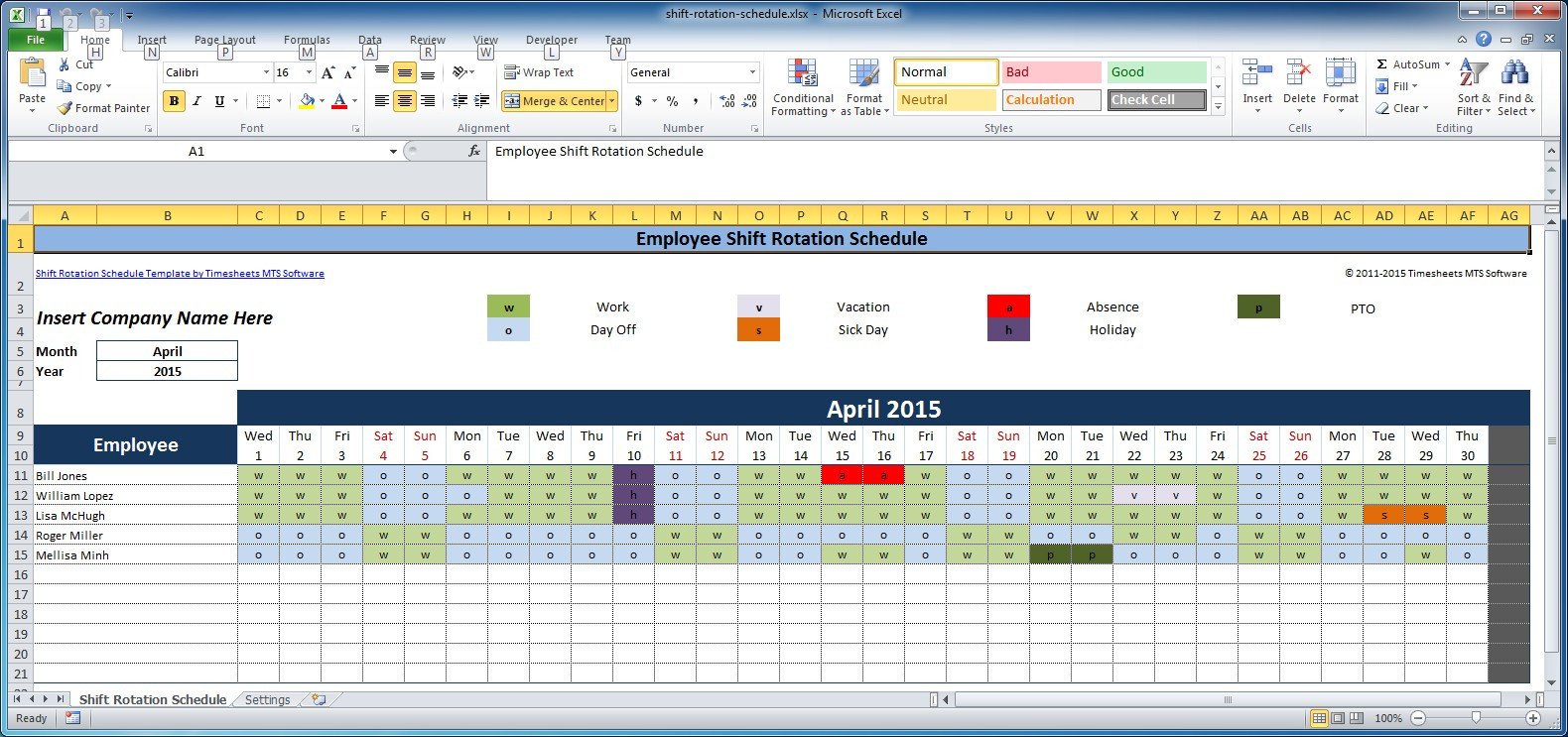Excel Employee Schedule Templates Free Employee and Shift Schedule Templates