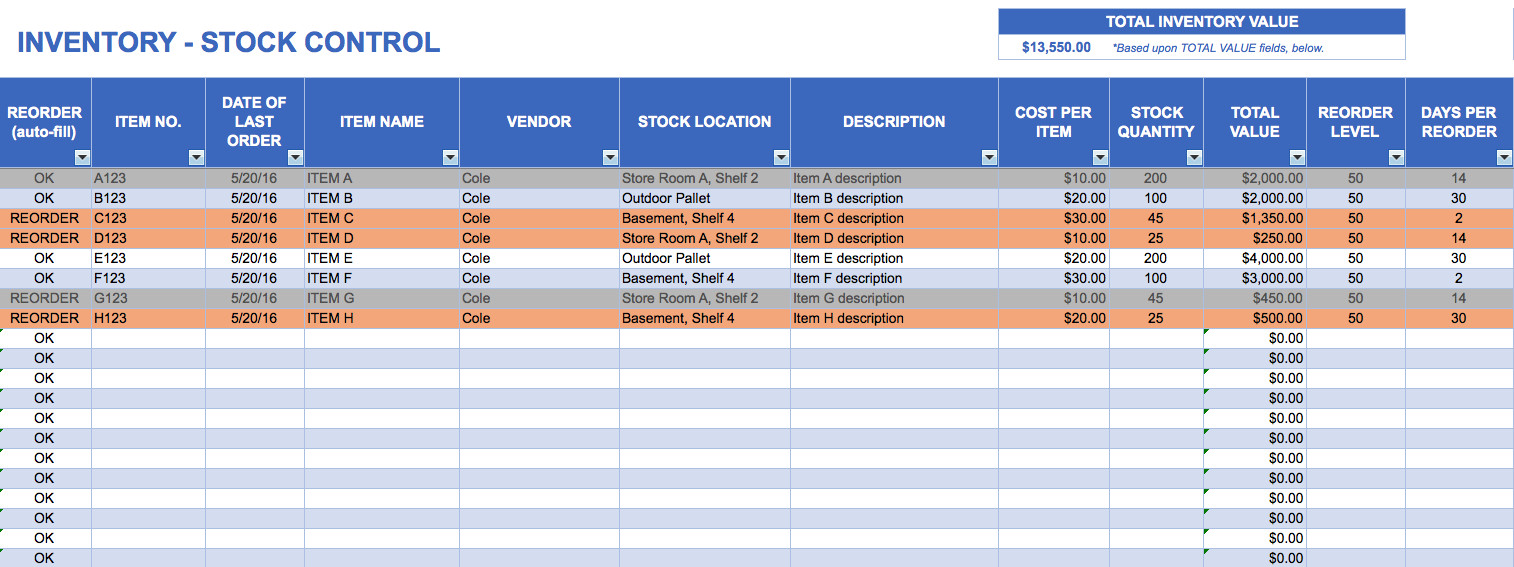 Excel Inventory Template with formulas Free Excel Inventory Templates