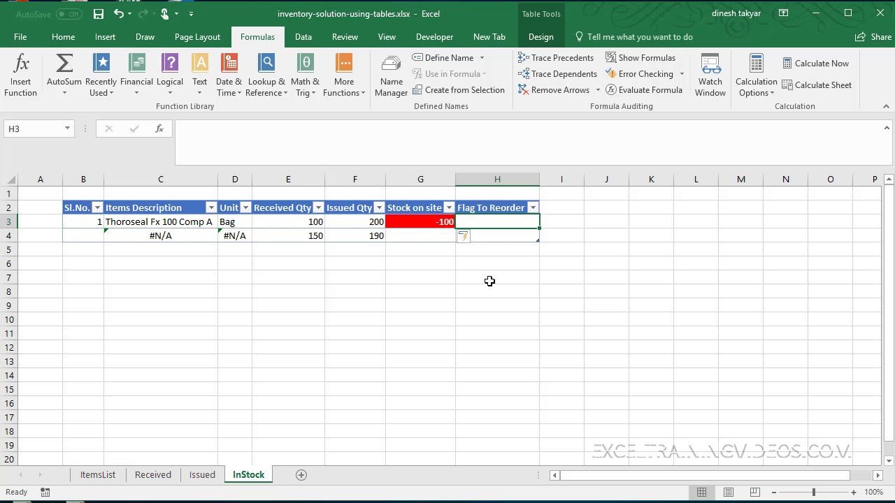 Excel Inventory Template with formulas Inventory Management Using Tables In Excel