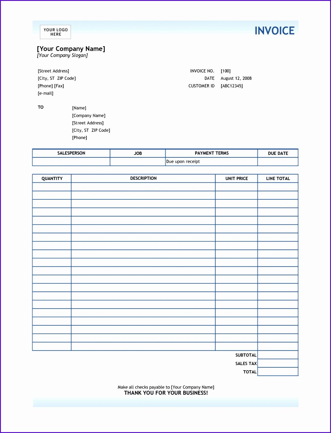 Excel Invoice Template Download 10 Microsoft Excel Invoice Template Free Download